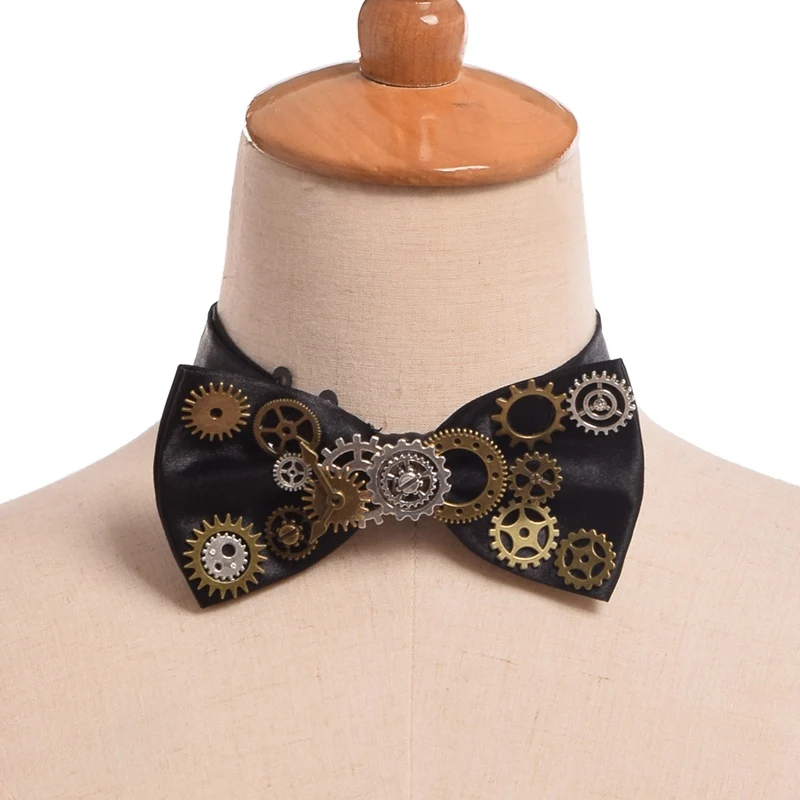 

Unisex Steampunk Bow Tie Gear Necktie Gothic Punk Vintage Cravate Black Neckwear Accessory