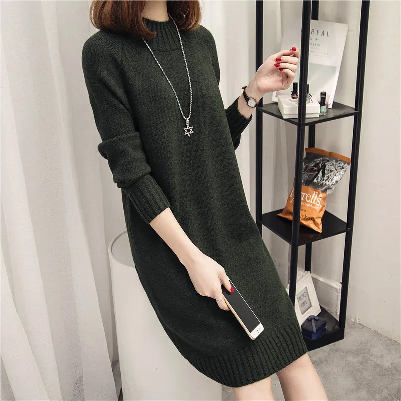 HaoRu New Women's Sweater Winter 2017 Autumn Fashion All-match Thick Knitting Pullovers Loose Knitted Dress Female White Black