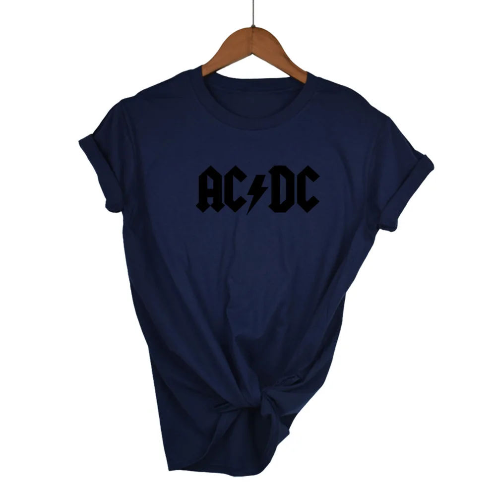 AC/DC Группа рок футболка женская ACDC Письмо Печатные Графические футболки хип хоп Рэп музыка короткий рукав топы Футболка - Цвет: Navy Blue-B