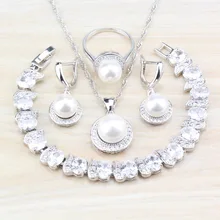 Эксклюзивный настоящий натуральный пресноводный жемчуг белый круглый 925 Серебряный ювелирный набор для женщин свадебный костюм наборы и бесплатный подарок