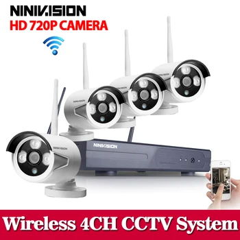 

NINIVISION 4CH Wireless NVR Kit P2P onvif 4pcs WIFI IP Camera Waterproof 1.0MP CCTV Camera System Vedio Surveillance System
