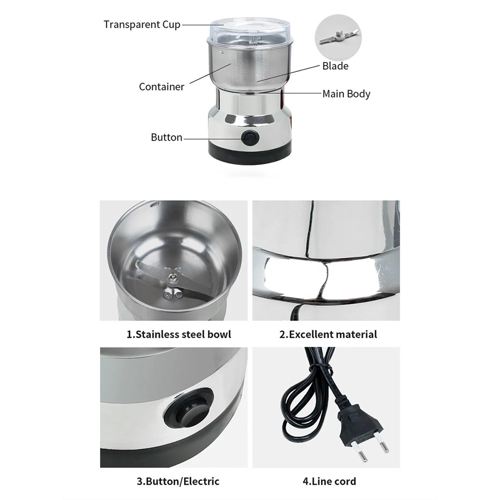 Electric Coffee Bean Grinder Stainless Steel Blade Automatic Mill Powder Machine