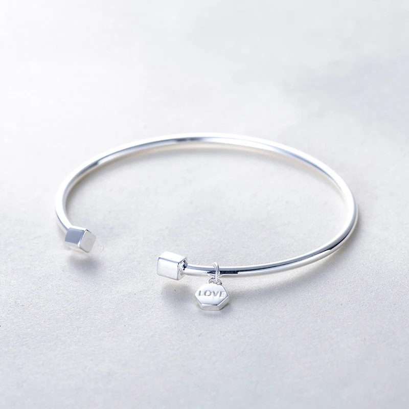 

925 Sterling Silver Love Lock Bangles For Women Cube Opening Artistic Hand Jewelry Glossy Girlfriend Gift Cuff Bracelet Bangle