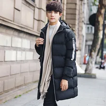 Корейский стиль зимняя куртка Для мужчин теплые повседневное длинное пальто на молнии теплая Мужская парка