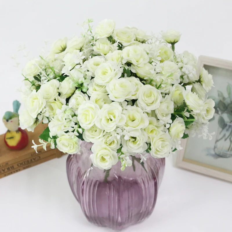 JAROWN Simulation Rose Flowers Artificial 15 Head Rose Bouquet For Wedding Decorations Home Garden Decor Accessories Fleur (4)