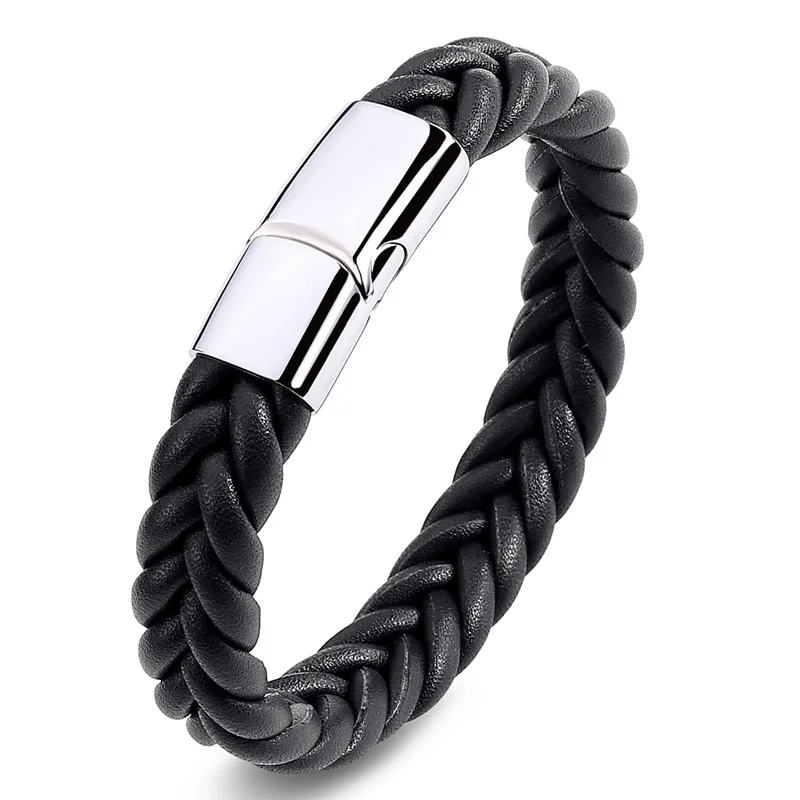 10PCS Fashion Men Bracelet Handmade Leather Rope Bracelet Stainless