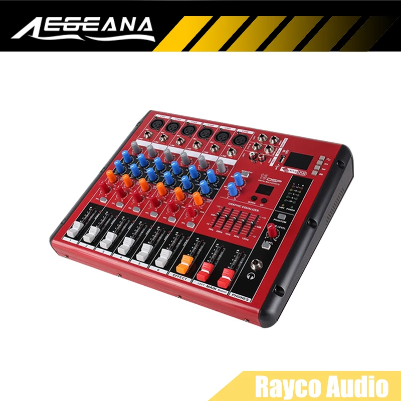 

USB 6 Channel Professional Live Studio Audio Mixer New Mixing Console 2-Band Equalizer Built-in Effects With Bluetooth 48V