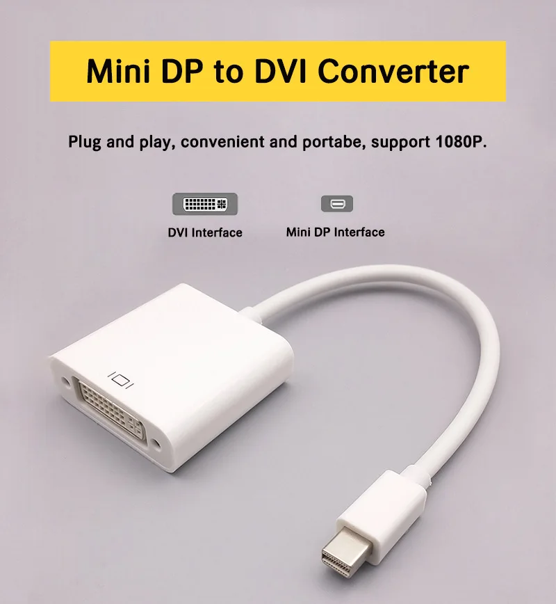 Elistoooop Мини DP к DVI Кабель-адаптер мужчин и женщин Thunderbolt Mini DisplayPort V1.2 к DVI разъем для MacBook