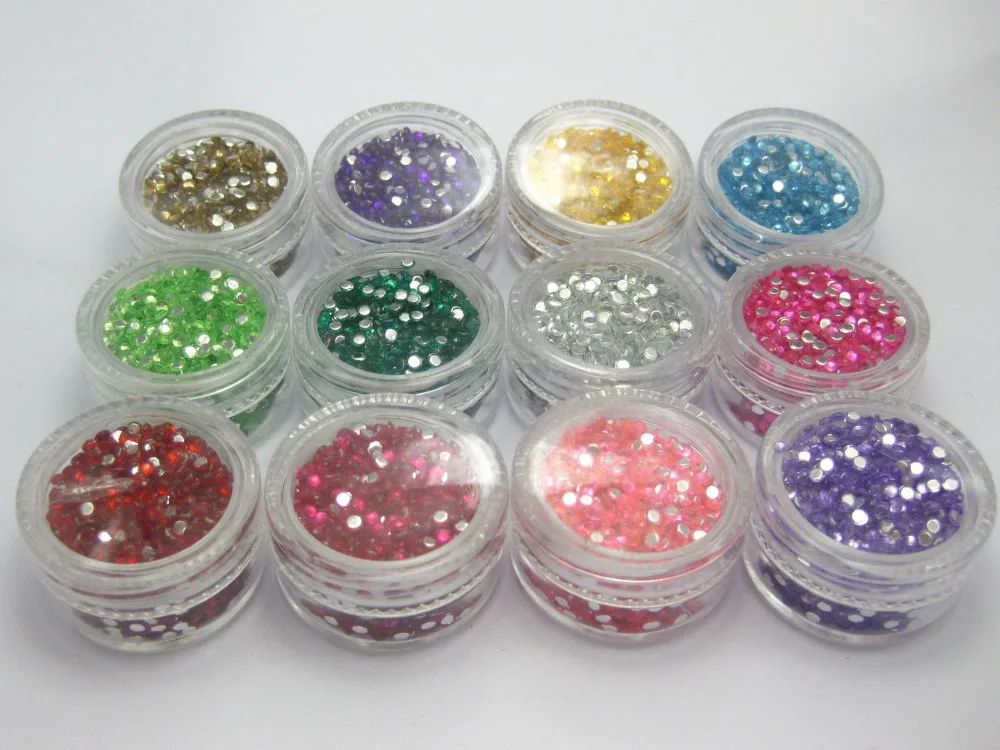 

12000 Acrylic Nail Art Faceted Round Flatback Rhinestone Gems 2mm + 12 Storage Box
