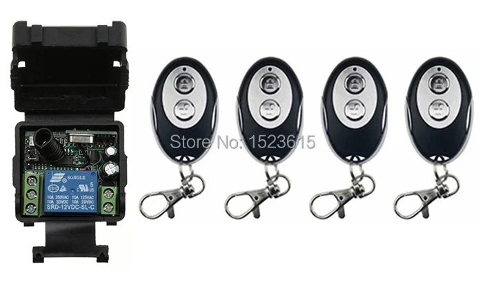

NEW DC12V 1CH 10A 1PCS Receiver + 4PCS ellipse shape Transmitter RF Wireless Remote Switch Momenrary Toggle Latched Adjustable