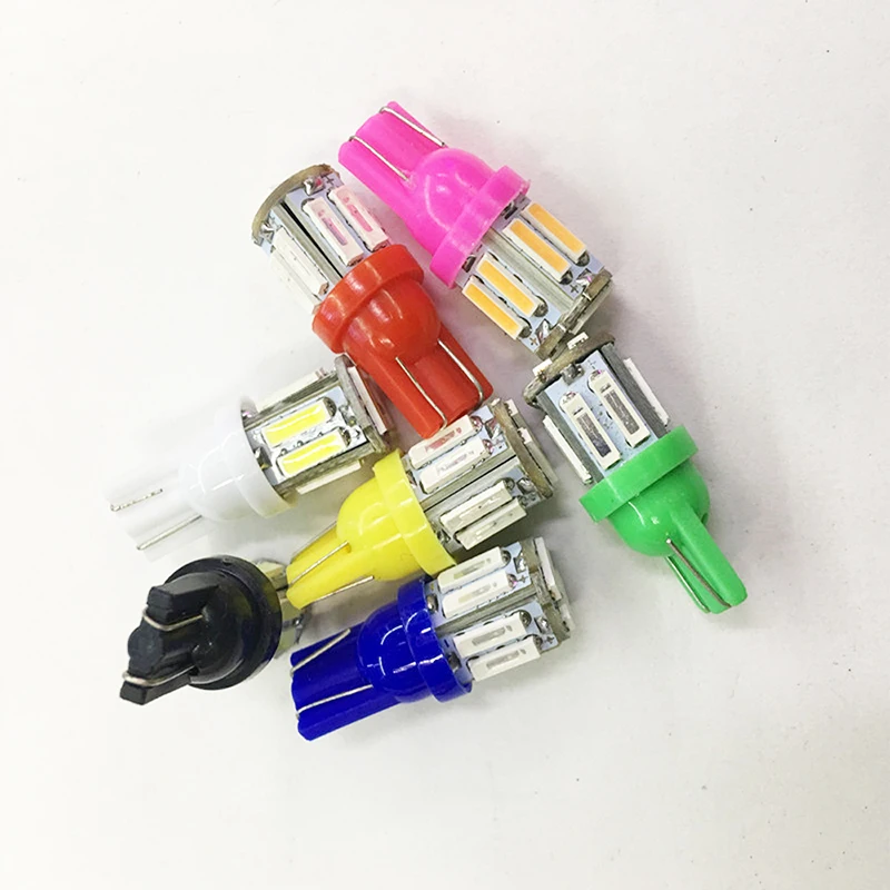 100pcsc T10 194 168 7014 10 SMD W5W 10 Led Auto Door Lights Instrument Lamps White Red Yellow Blue Indicator Lights Super Bright (5)