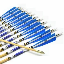 12pcs 31″ Wooden Arrows with blue Turkey feathers for Shooting Recurve bow