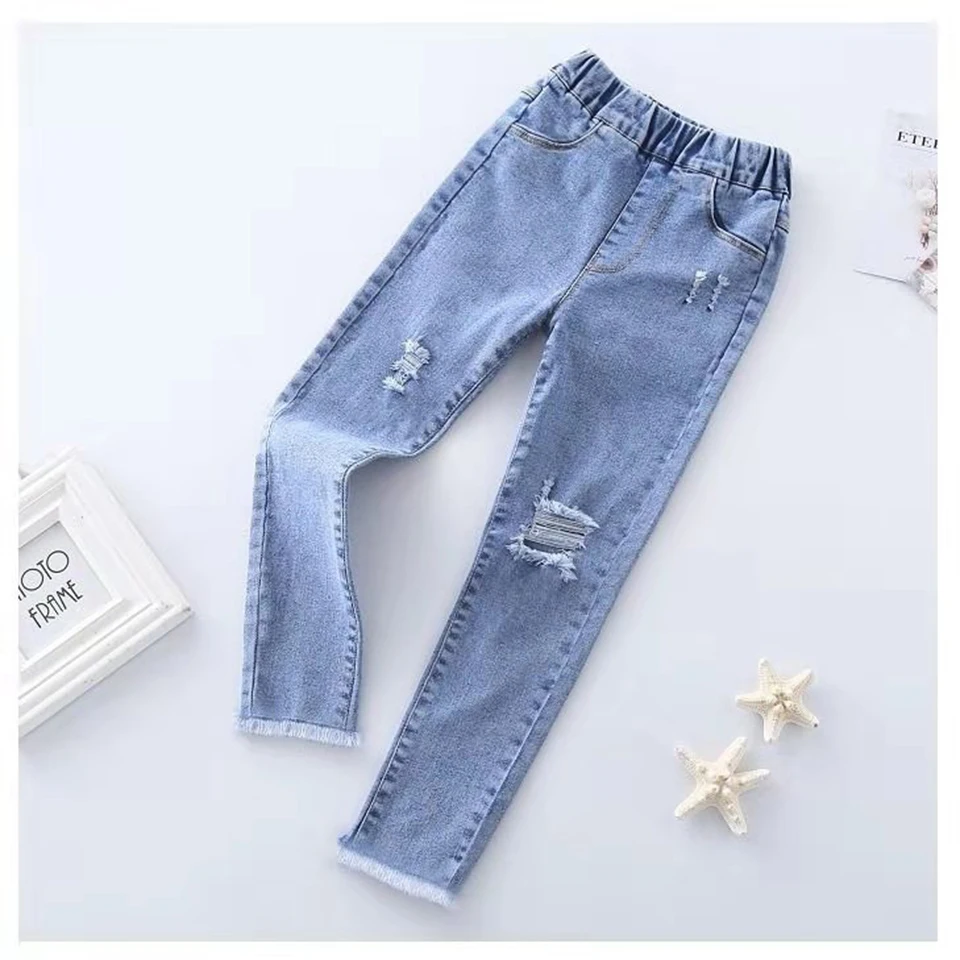 Fashion Autumn Casual Girls Soft Jeans Cotton Children Skinny Denim Pants Kids Girls Clothes Warm Elastic Waist Trousers