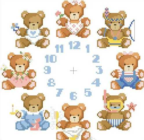 

11CT Cross stitches with Clock Kit Clockwork 40*40cm Teddy Bear CS-044CLO