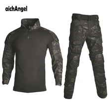 BDU Tactical Camouflage Military Uniform Clothes Suit Men US Army clothes Airsoft Military Combat Shirt + Cargo Pants Knee Pads