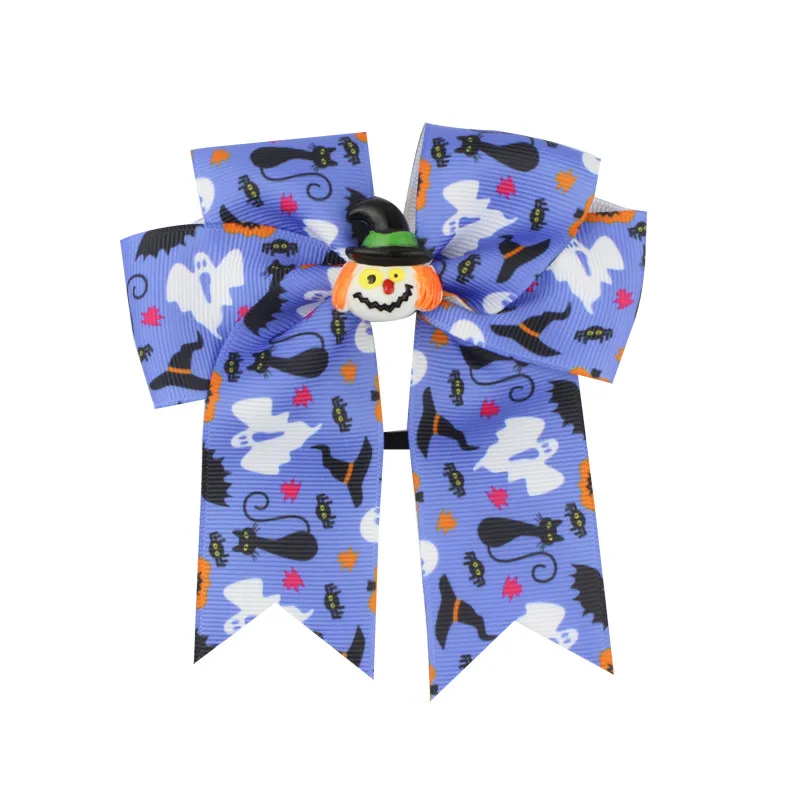 Fashion Cute Printed Cheer Bow for Girls Grosgrain Ribbon Large Hair Bow With Elastic For Girls Hair Accessories (14)