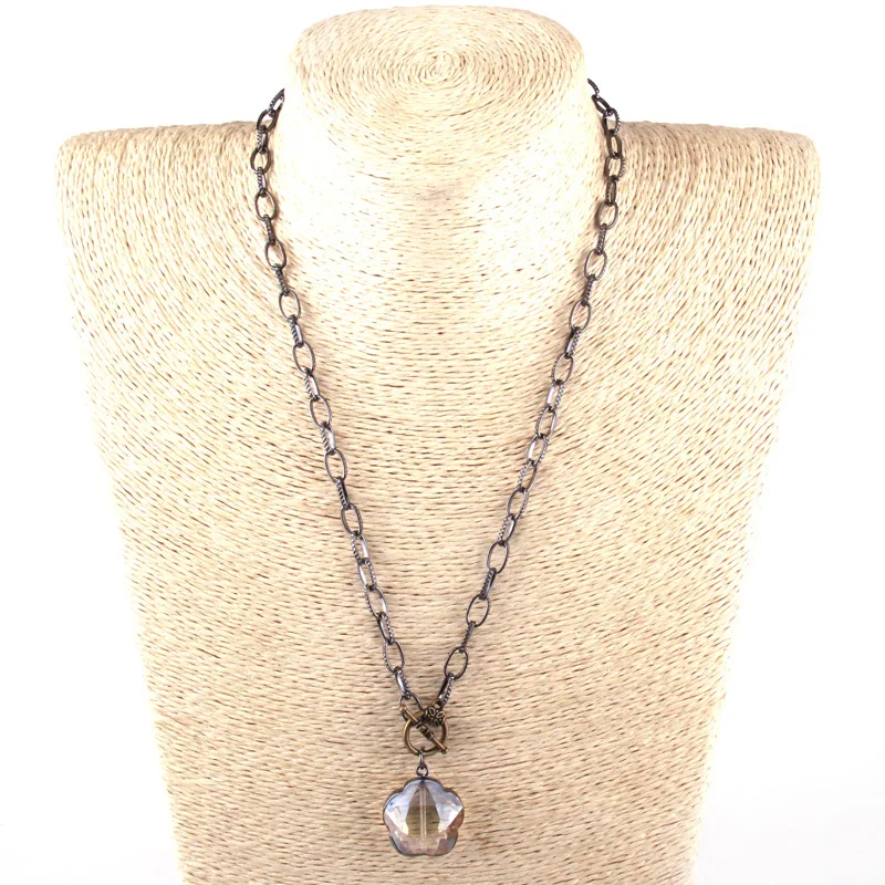 

MOODPC Fashion Bohemian Tribal Jewelry Big Chain With Crystal Square & Flower Pendant Toggle Clasp Ethnic Necklace