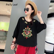 В национальном стиле новые летние хлопок вышивка футболка