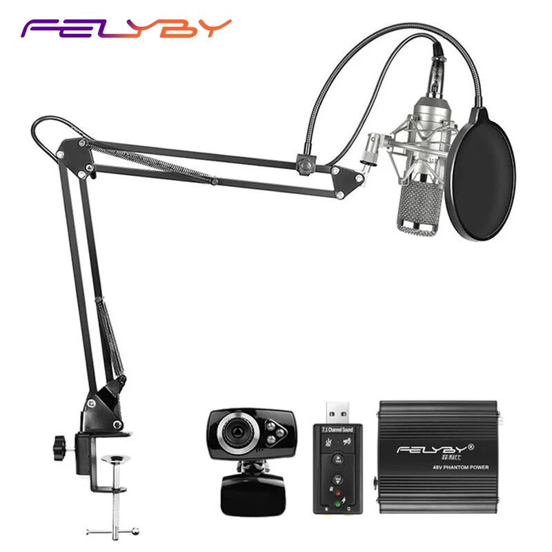 FELYBY профессиональный конденсаторный микрофон bm 800 компьютерный с веб камерой 48 В