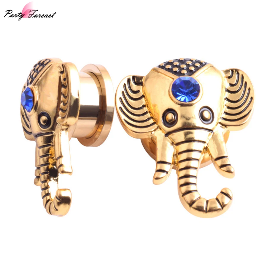 Partyfareast Stainless Steel Elephant Silver Ear Expansion Ear Plugs
