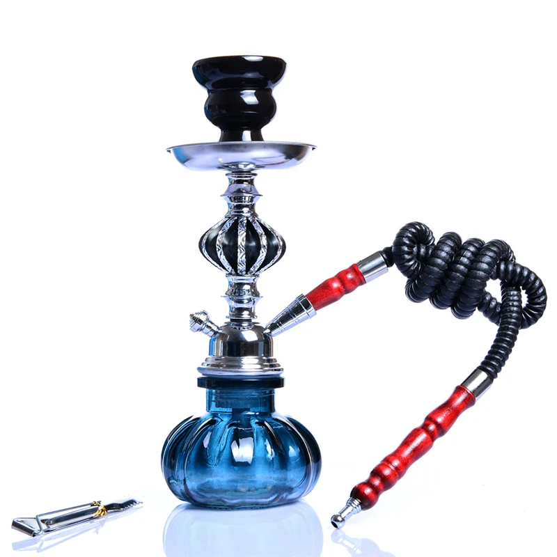 4 цвета стеклянная Шиша кальянная Трубка Набор с керамической чашей Sheesha синтетический кожаный шланг металлический уголь щипцы Chicha инструменты для наргиле - Цвет: Black