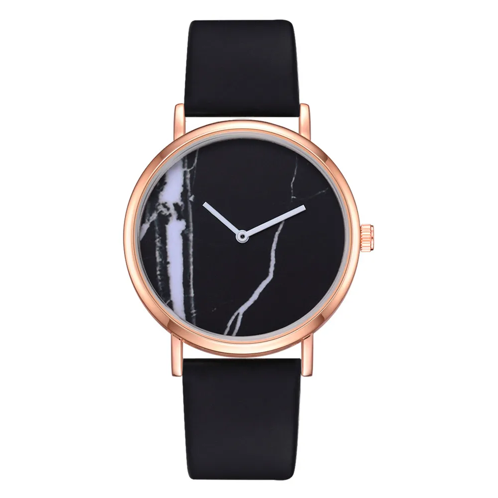 

Ladies Simple Black and white marble Pattern Dial Quartz Wristwatch Clock Leather Strap Fashion Minimalist Women Watches XB40