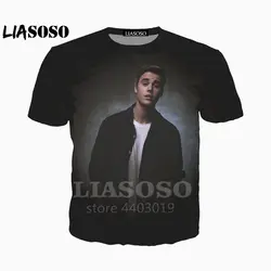 LIASOSO Новый Объёмный рисунок (3D-принт) Для мужчин/Для женщин певец Джастин Бибер футболка Повседневное хип-хоп короткий рукав