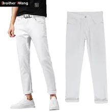 Brother Wang мужская одежда белые узкие джинсы Осенние новые брюки классический стиль высокое качество эластичные брюки мужские брендовые