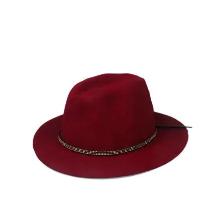 Мода шерстяная летняя зимняя женская мужская фетровая шляпа крушаемая натуральная фетровая Солнцезащитная шапка Трилби Gorra Toca Sombrero Панама шляпа - Цвет: Wine red
