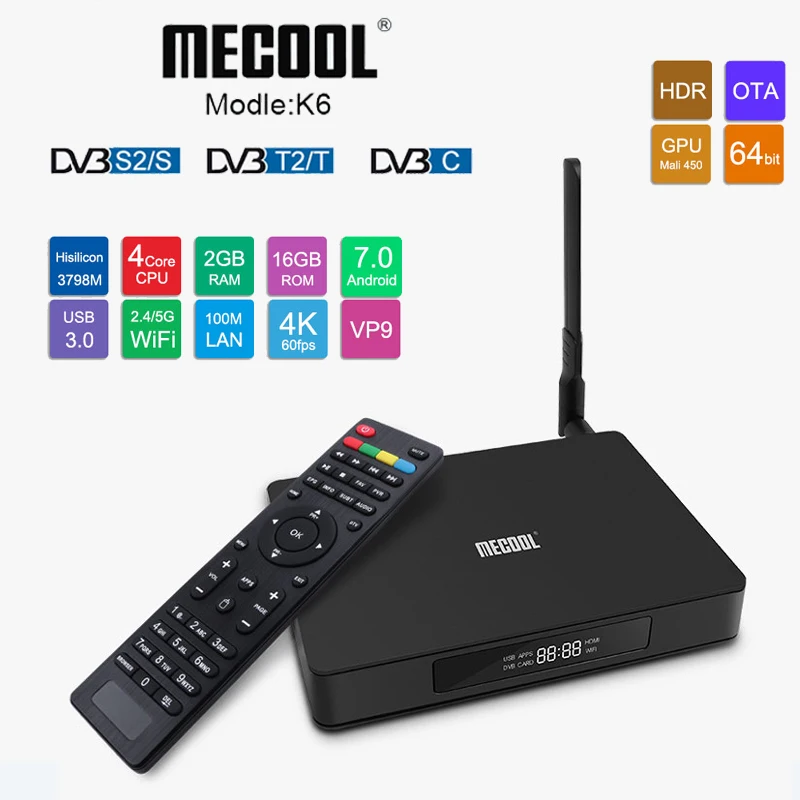 

DVB S2/ T2/ C TV Box Android Smart TVbox 2GB 16GB 2.4G Wifi Set Top Box 4K Streaming Media Player K6 Smart Mini PC