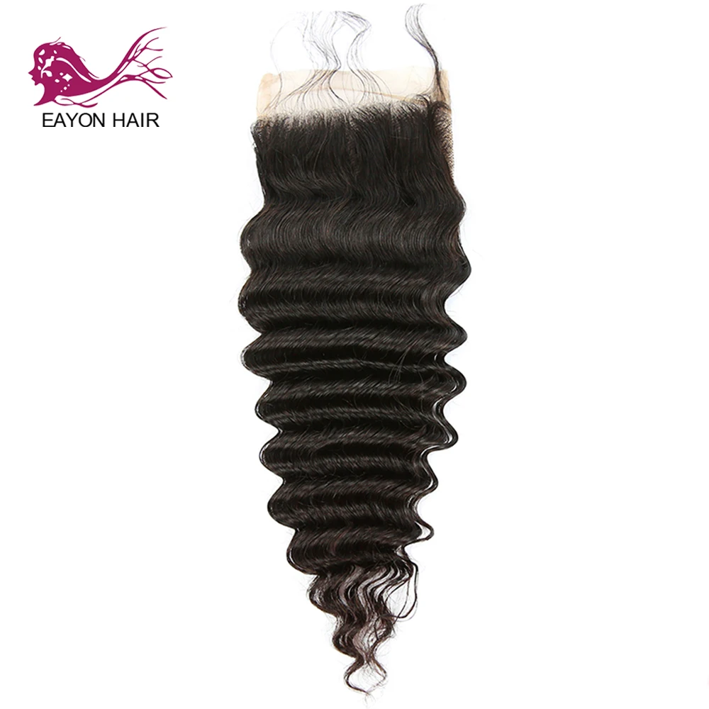 EAYON HAIR 4x4 Natural Color Lace Closure Brazilian Hair Remy Deep Wave Hair Free Part Lace Frontal Closure 1Pcs with Baby Hair