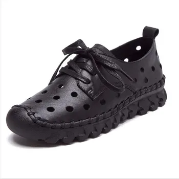 

Leather women's sandals hollow breathable casual shoes women's shoes soft bottom 2019 spring and summer new large size (35-41)