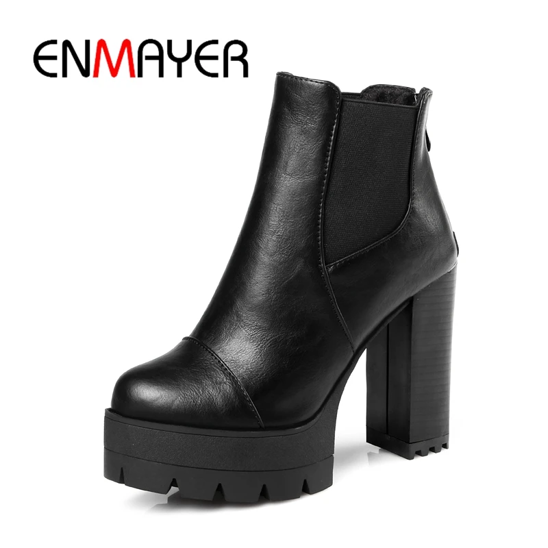 

ENMAYER Women Pointed Toe Boots extremely high platform wedges Elegant Lace Up Ankle Boots Winter Black Punk Shoes ZYL142