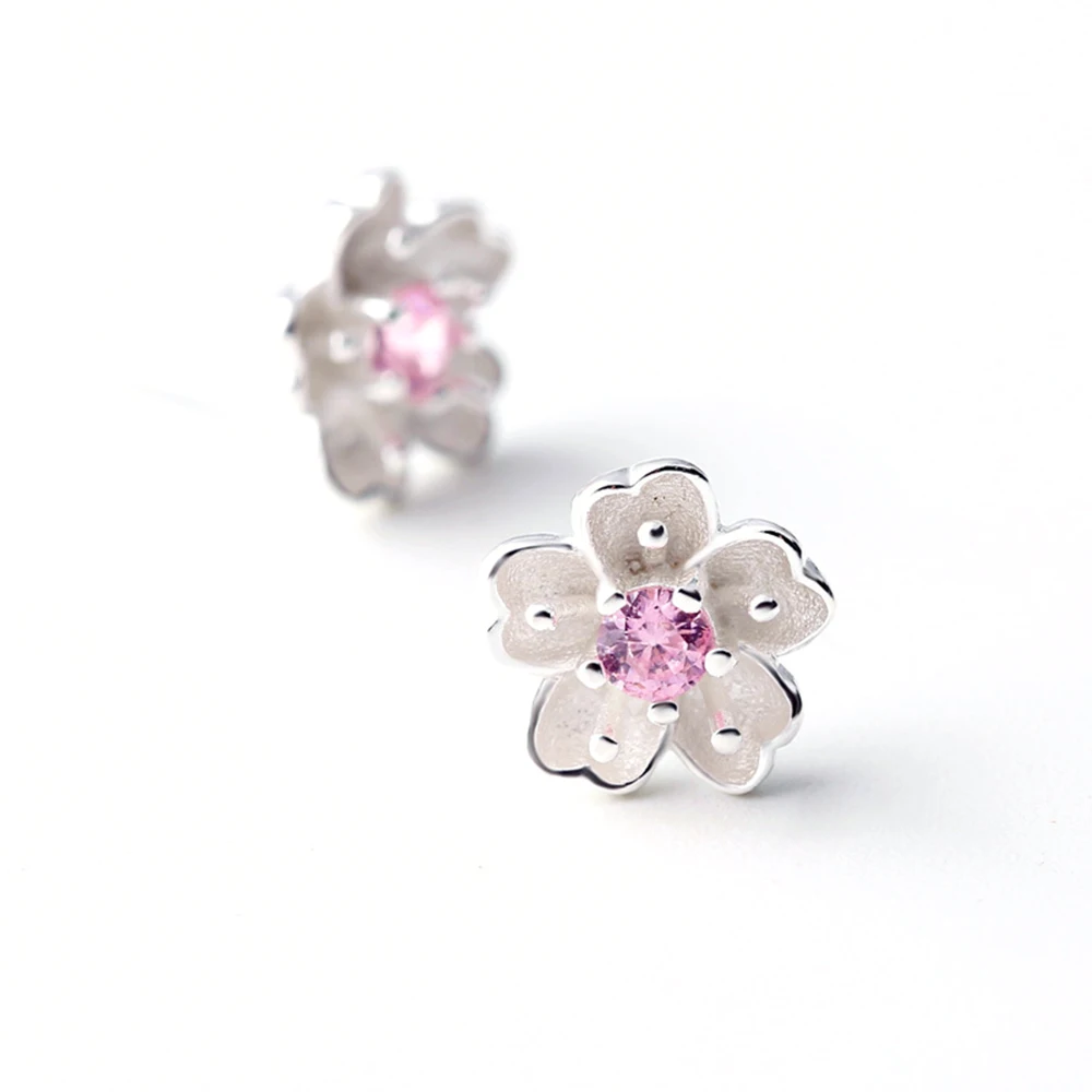 925 Sterling Silver Women Stud Earrings with Cherry blossoms CZ 925 ...