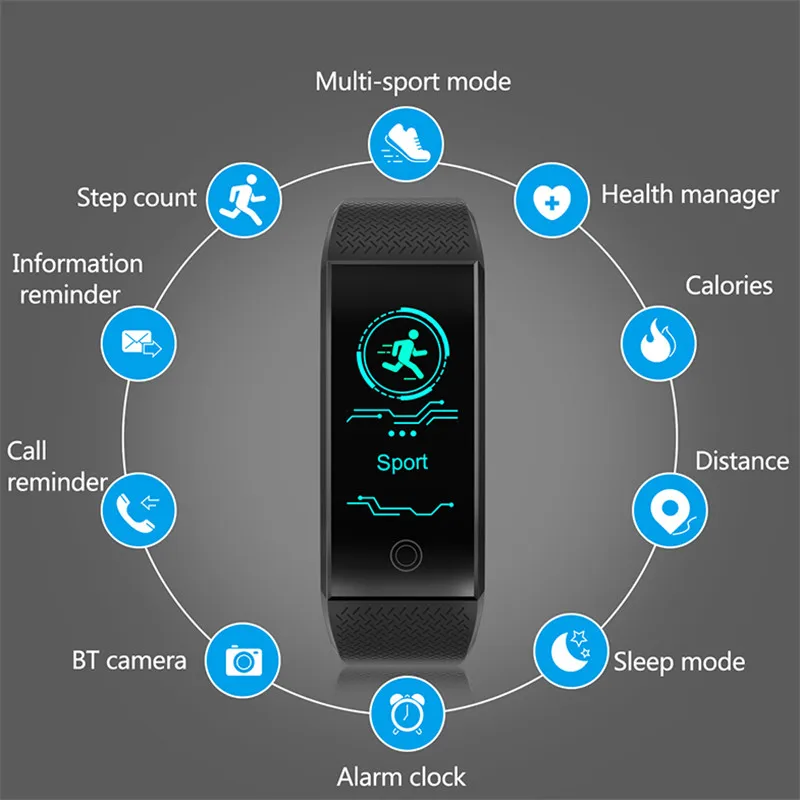 

2019 NewQW18 Color Screen Smart Bracelet Heart Rate Monitor IP68 Waterproof Fitness Tracker Band Bluetooth 4.0 Sports Wristbands