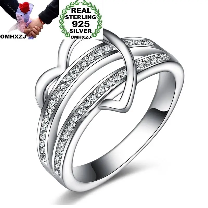 

OMHXZJ Wholesale Personality Fashion OL Woman Girl Party Wedding Gift White Heart AAA Zircon 925 Sterling Silver Ring RN130