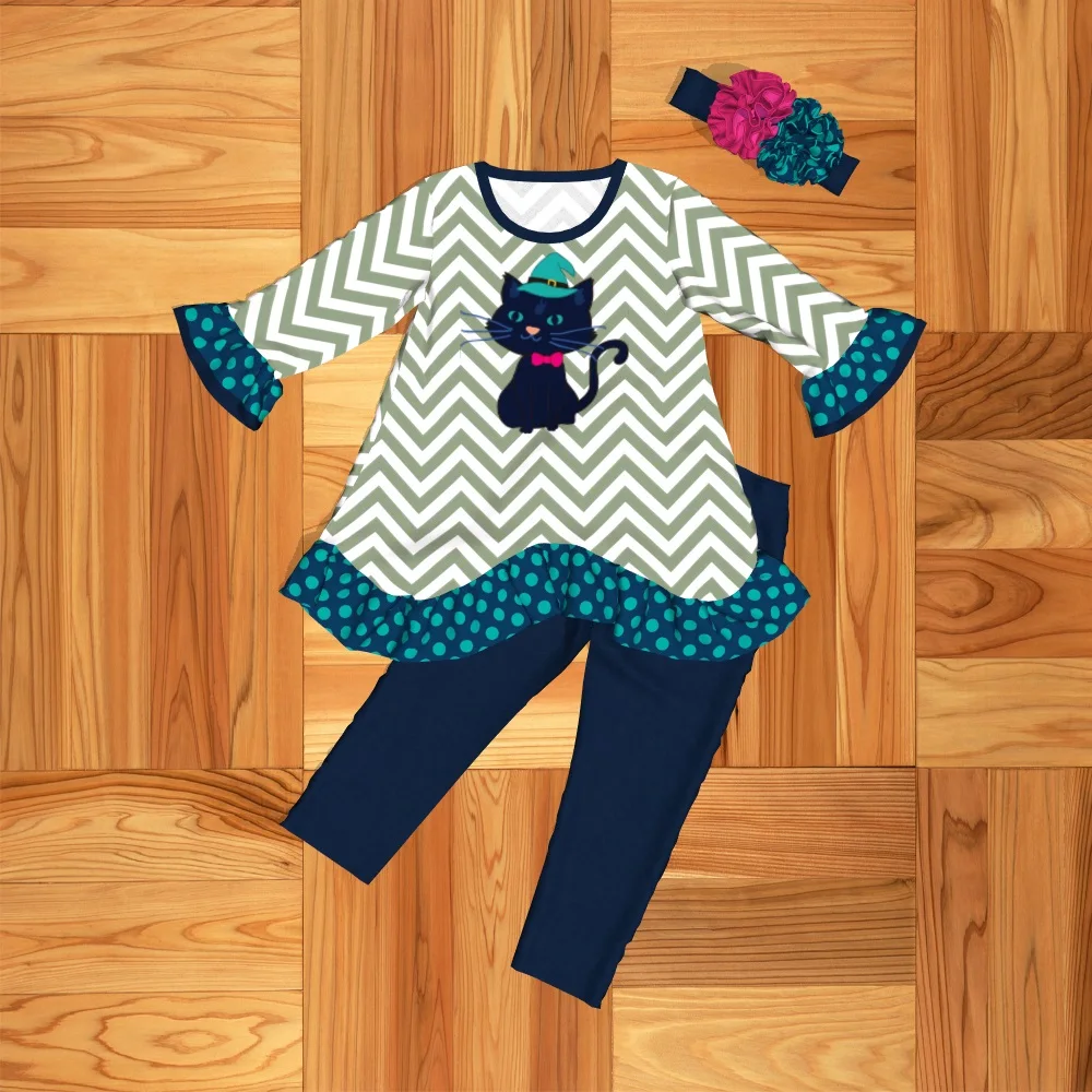 

Conice Toddler Kid Baby Girl Black Cat Spider Embroidery Clothing Set Long Sleeve Pumpkin Girl Boutique Outfit 2GK907-1381-HY