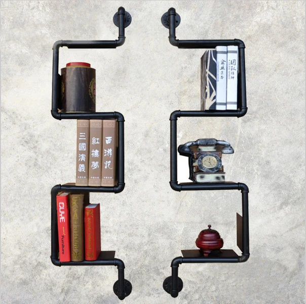 

2 PCS AMERICAN INDUSTRIAL RETRO NOSTALGIA THICK WROUGHT IRON ART DISPLAY SHELF BOOKCASE SHELF PUT THINGS DECORATIVE FRAME-Z26