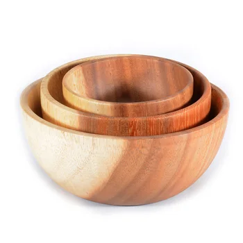 

Natural Hand-Made Wooden Salad Bowl Large Round Acacia Wood Salad Soup Dining Bowl Plates Premium Wood Kitchen Utensils Set