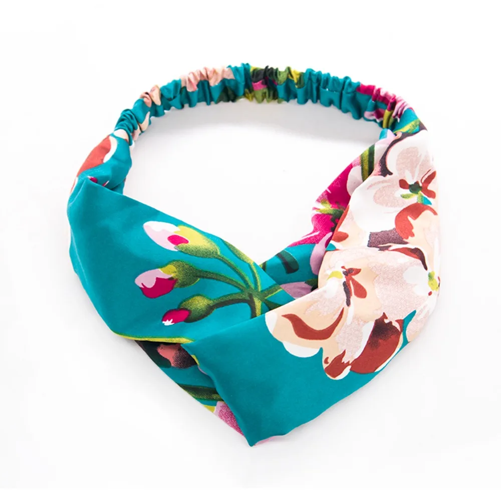 

Women Girls Summer Bohemian Headband Floral Print Boho Hair Bands Print Retro Cross Turban Bandanas Hair Accessories Head wrap