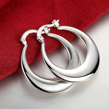 Europe Jewelry 925 Silver Moon Circle Hoop Earrings for Women Brand Fashion U Shape Earrings Wholesale
