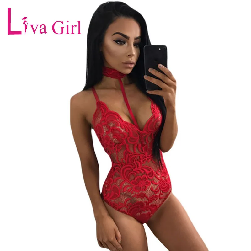 Женское кружевное боди с глубоким v-образным вырезом Liva Girl красный Облегающий