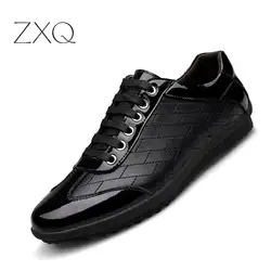 Новые весенние Повседневное из натуральной кожи кроссовки Для мужчин кожаные туфли-оксфорды туфли на шнуровке простые Стильные Большие