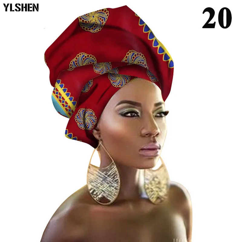 Восковая тюрбан, африканская повязка на голову, трендовый стиль, хлопок, принт, африканская повязка на голову для женщин, Дашики, Африканский головной шарф, 90*110 см - Цвет: 20