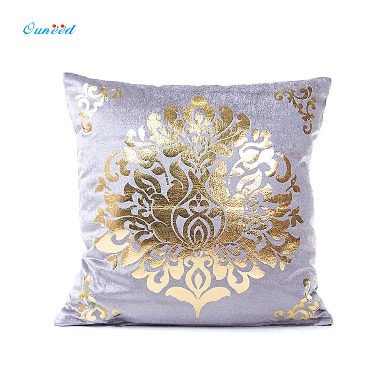 

Ouneed Gold Velvet Bronzing Vintage Flower Pillow Cover Gray And Gold Waist Throw Seat Pillowcase Soft 1PC