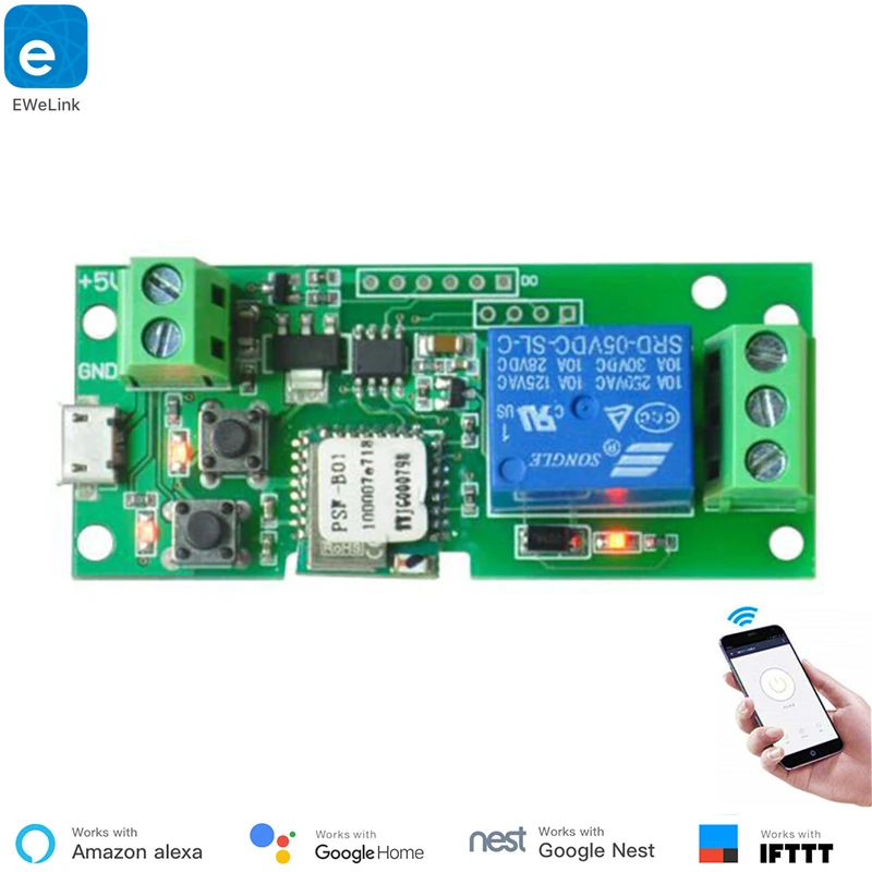 

Ewelink Safe Voltage WiFi Wireless Switch Module Timing Support Secondary Development 5-24V for IOS Android DIY Smart Home Alexa
