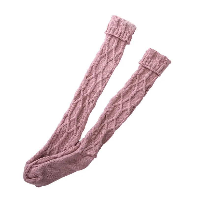 Woolen Ball Stockings 2018 Warm Autumn Knit Over Knee Socks Thigh High School girl Solid Color 1 Pair Hosiery N07#N (6)