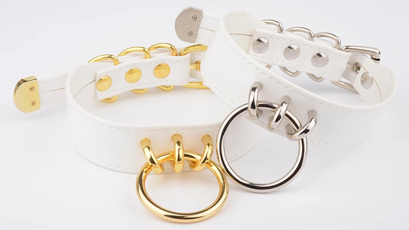 Pastel Gothic Harajuku Bdsm White PU Leather Necklace Women Charm Gold Silver O Round Collares Customized Plain Bondage Choker 10