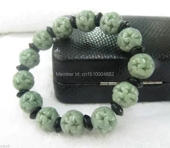 

shitou 00232 FINE] 100% NATURAL A GRADE GREEN JADE /JADEITE LUCKY BEAD BRACELET