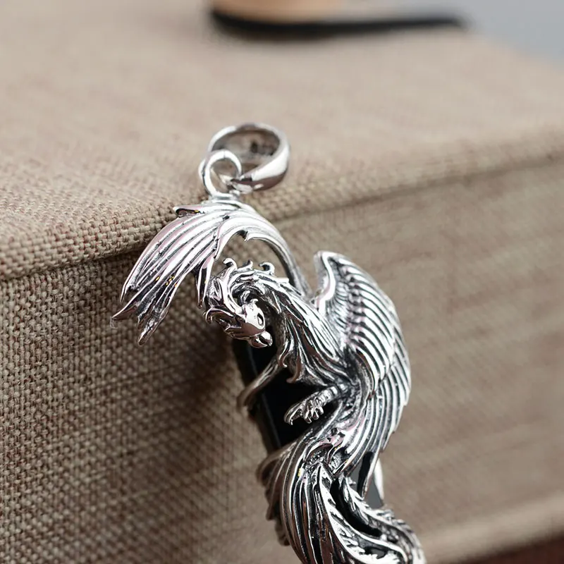 Beste FNJ 925 Zilveren Phoenix Hanger 100% Puur S925 Solid Thai Zilver Natuurlijke Zwarte Steen Hangers voor Vrouwen Mannen Sieraden Maken